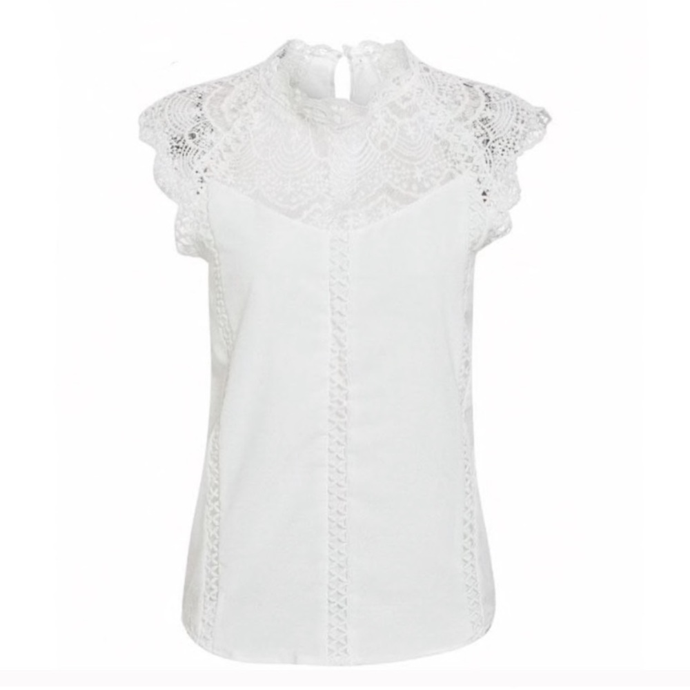 Lace Detail White Sleeveless Top